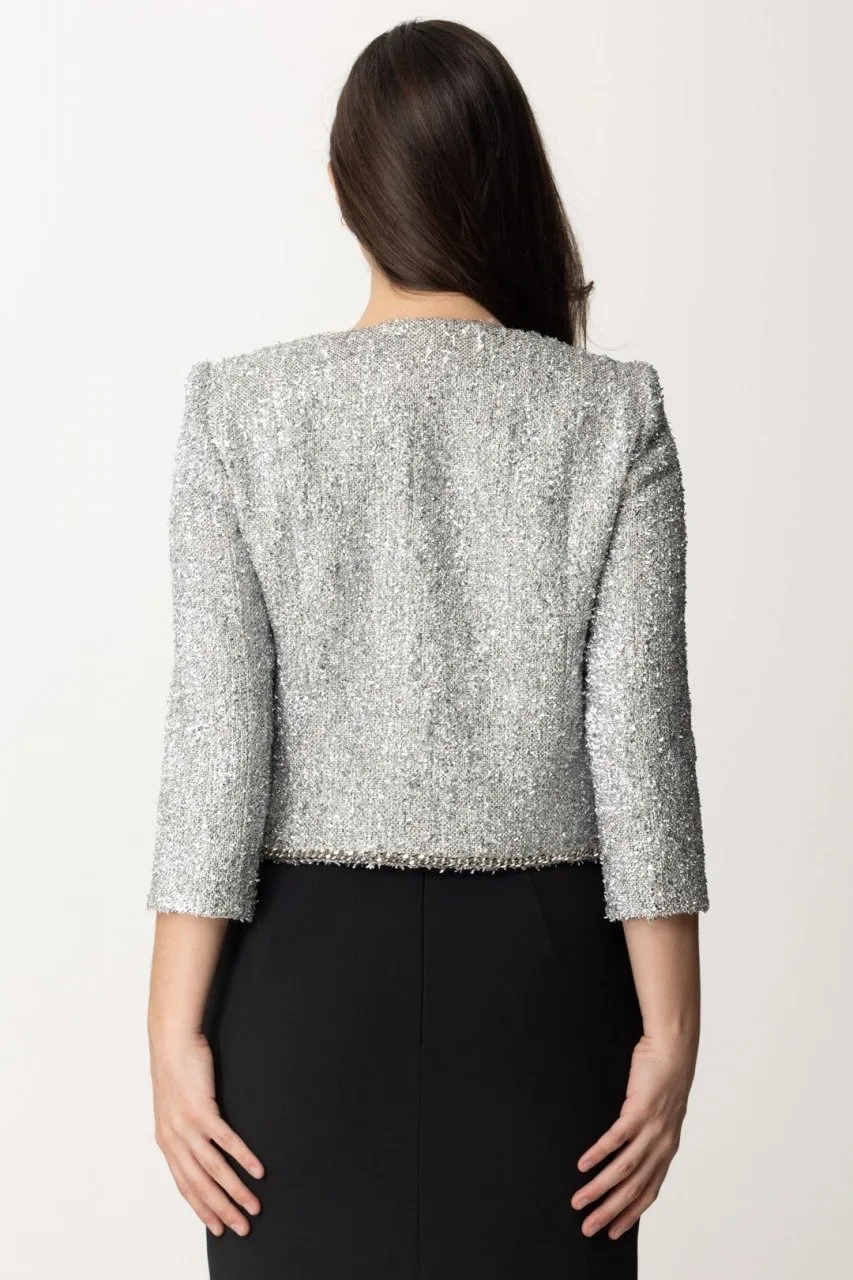 Giacca corta in tweed lurex con charms Argento