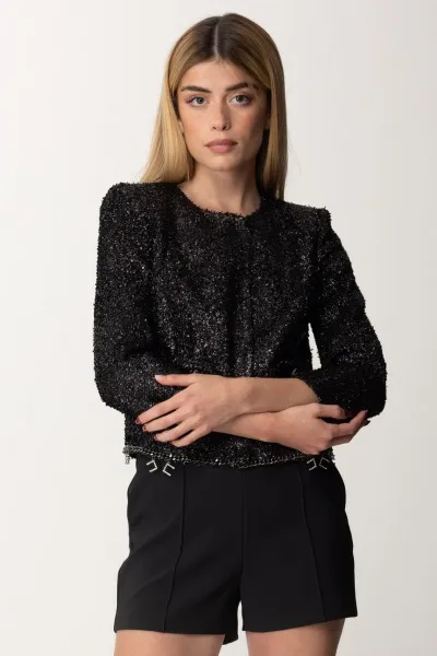 Giacca corta in tweed lurex con charms Nero