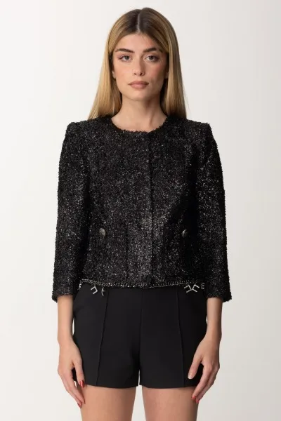 Giacca corta in tweed lurex con charms Nero