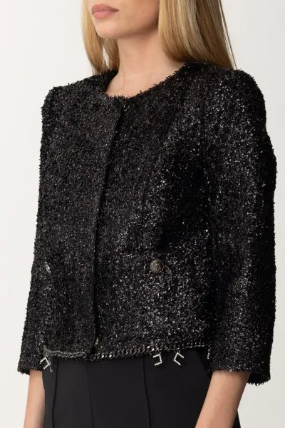 Giacca corta in tweed lurex con charms Nero