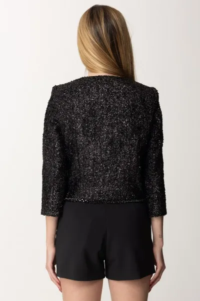 Giacca corta in tweed lurex con charms Nero