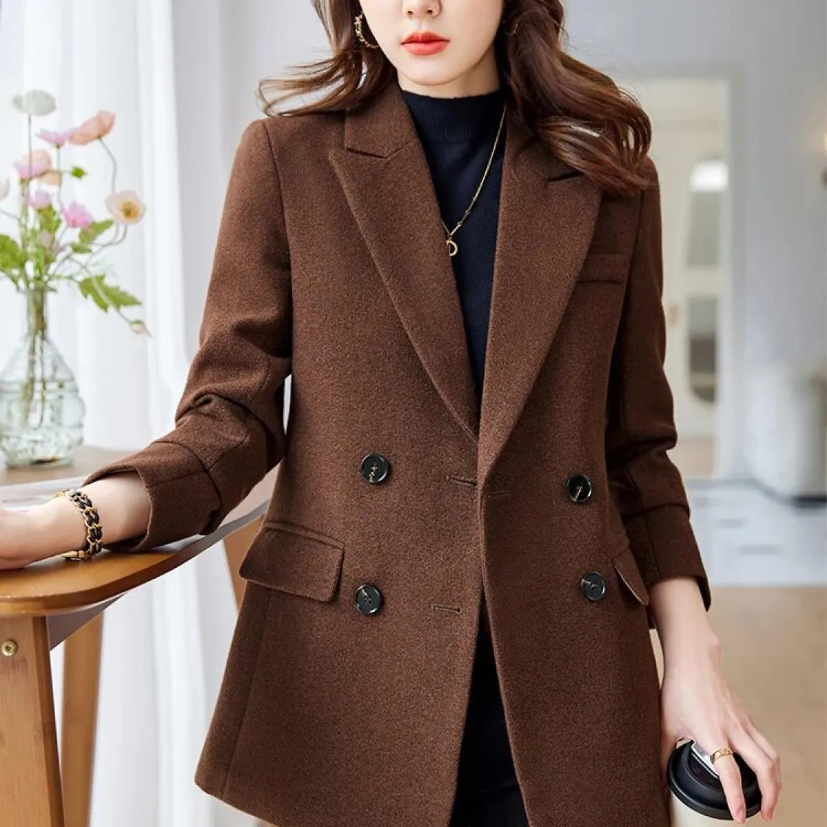 Giacca da donna autunno inverno giacca da donna giacca casual femminile a maniche lunghe caffè albicocca nera