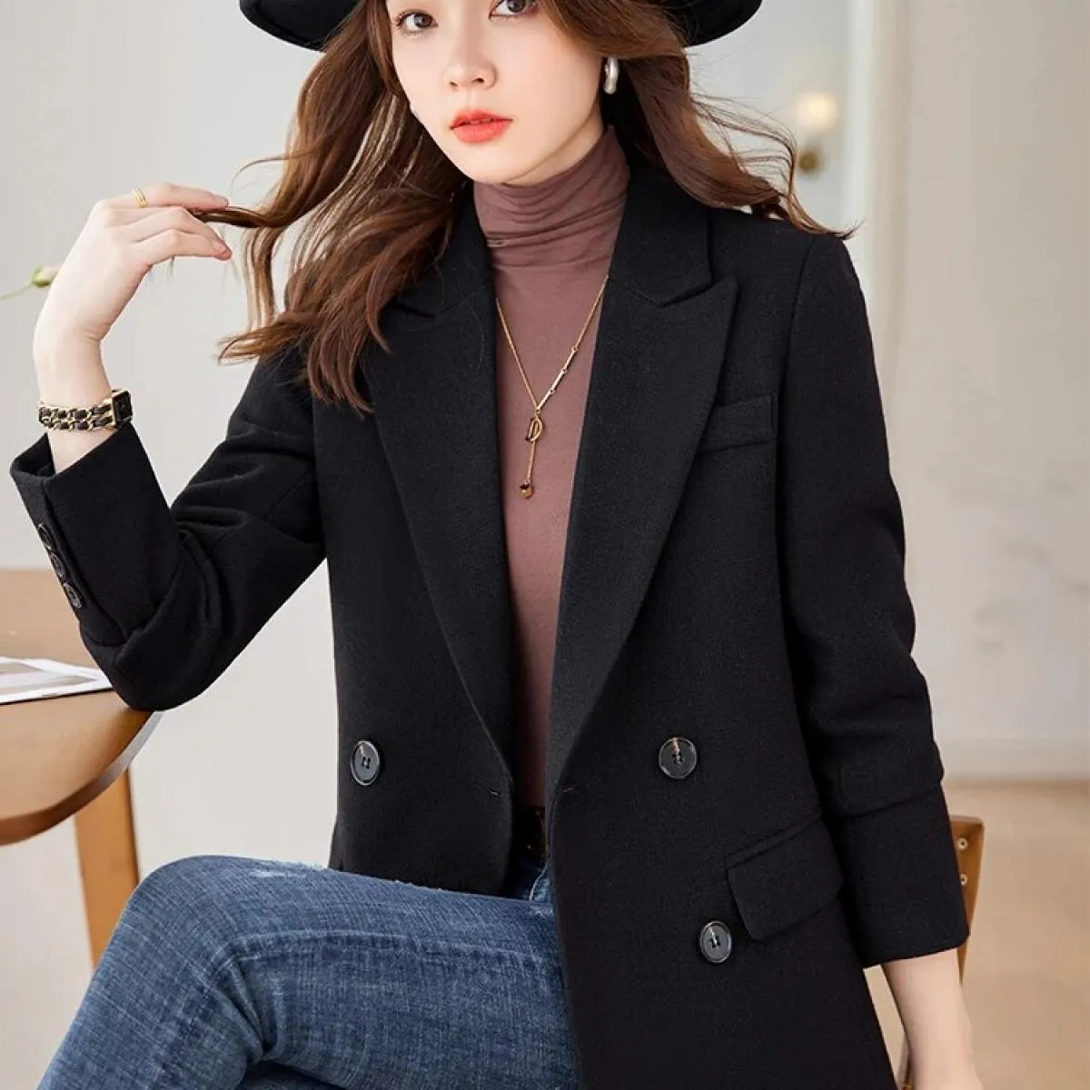 Giacca da donna autunno inverno giacca da donna giacca casual femminile a maniche lunghe caffè albicocca nera