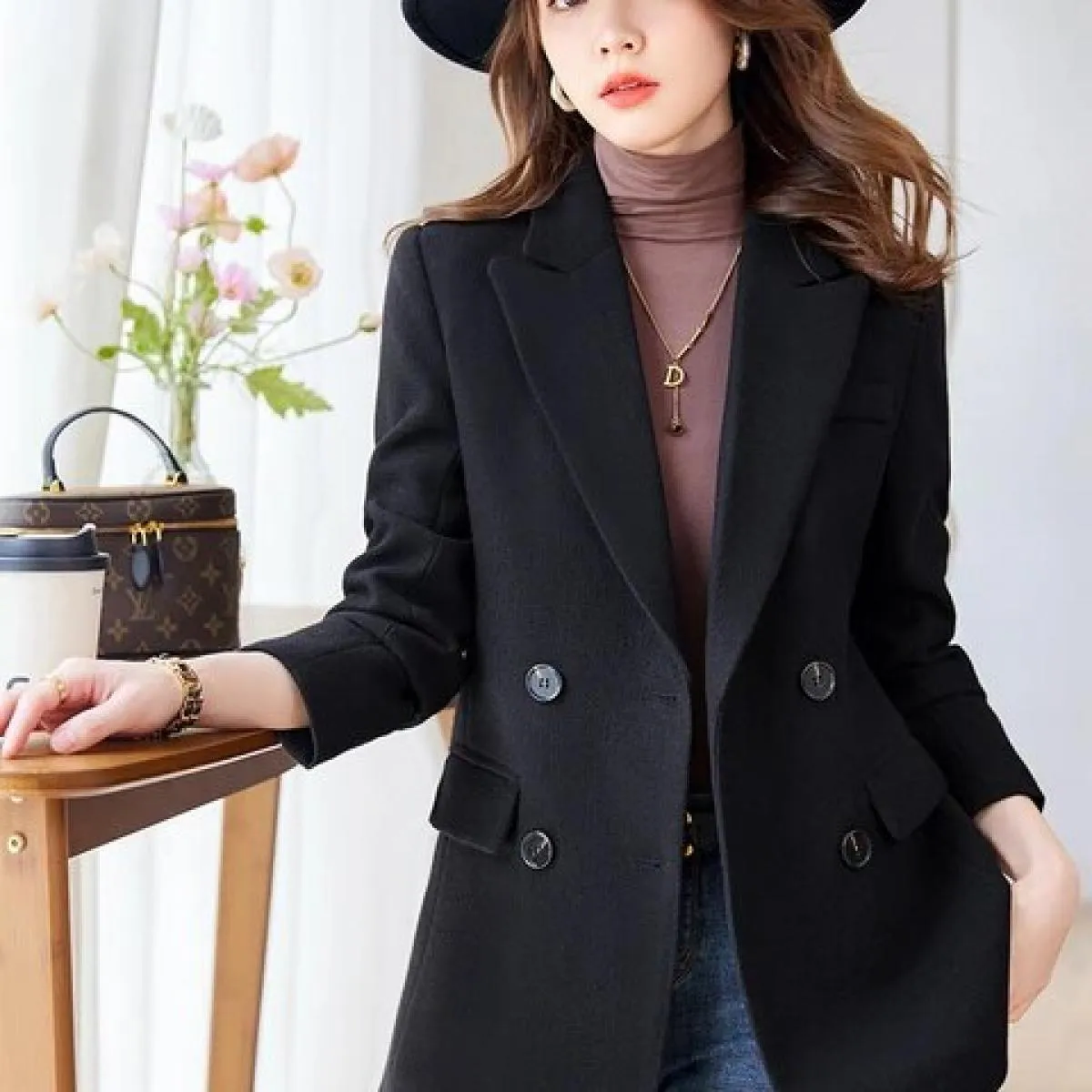 Giacca da donna autunno inverno giacca da donna giacca casual femminile a maniche lunghe caffè albicocca nera