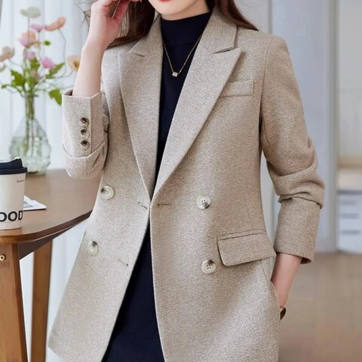Giacca da donna autunno inverno giacca da donna giacca casual femminile a maniche lunghe caffè albicocca nera