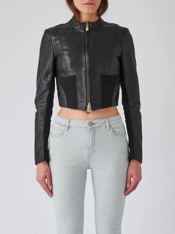 Giacca donna Pinko in pelle e drill di cotone Nero
