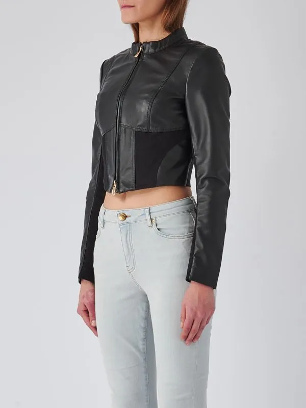 Giacca donna Pinko in pelle e drill di cotone Nero