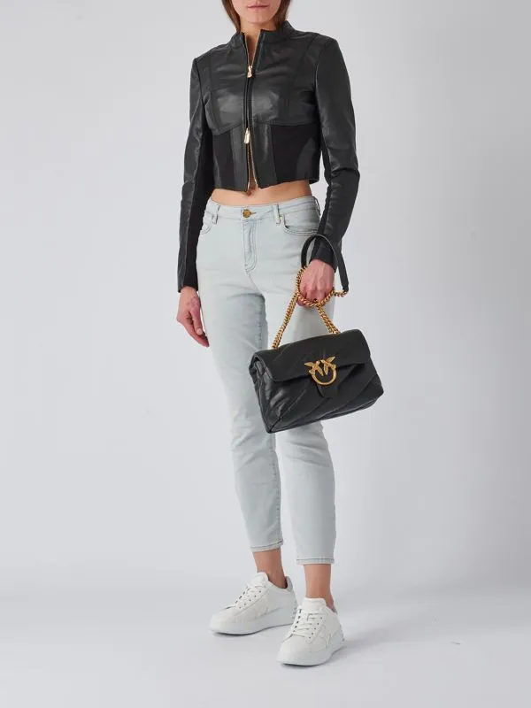 Giacca donna Pinko in pelle e drill di cotone Nero