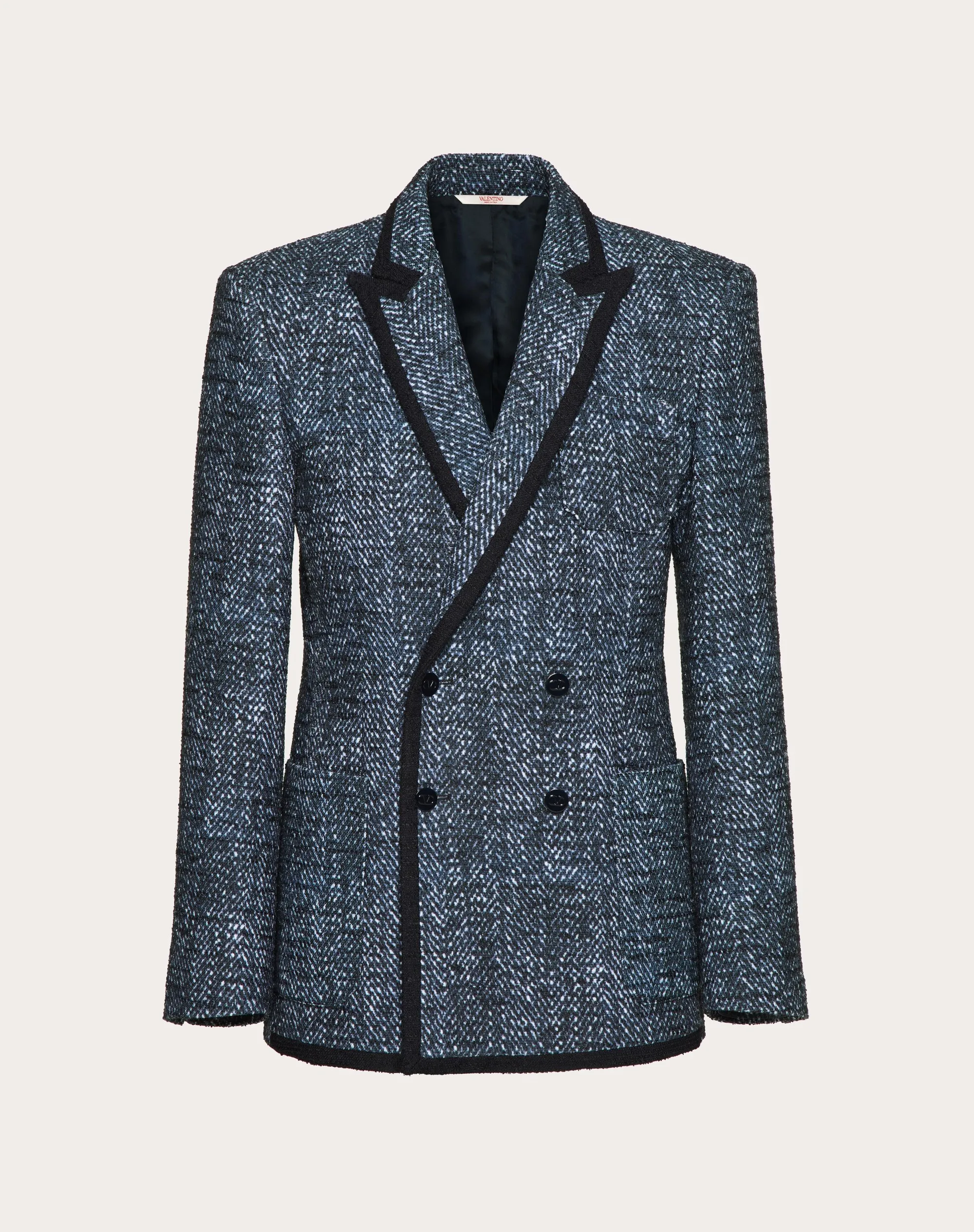 GIACCA DOPPIOPETTO IN TWEED DI COTONE E VISCOSA CON STAMPA MICROCHEVRON