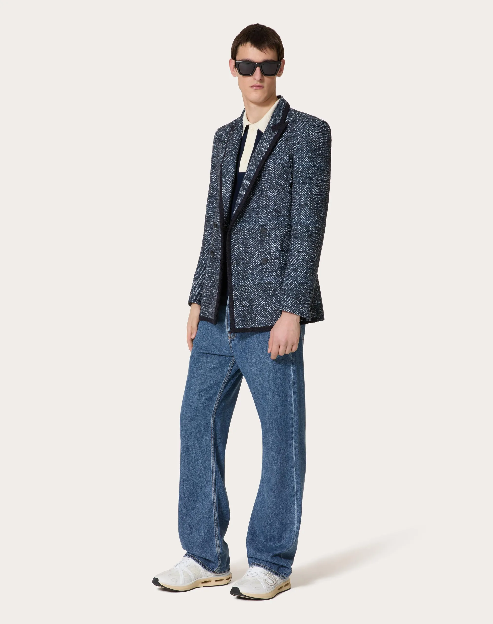 GIACCA DOPPIOPETTO IN TWEED DI COTONE E VISCOSA CON STAMPA MICROCHEVRON