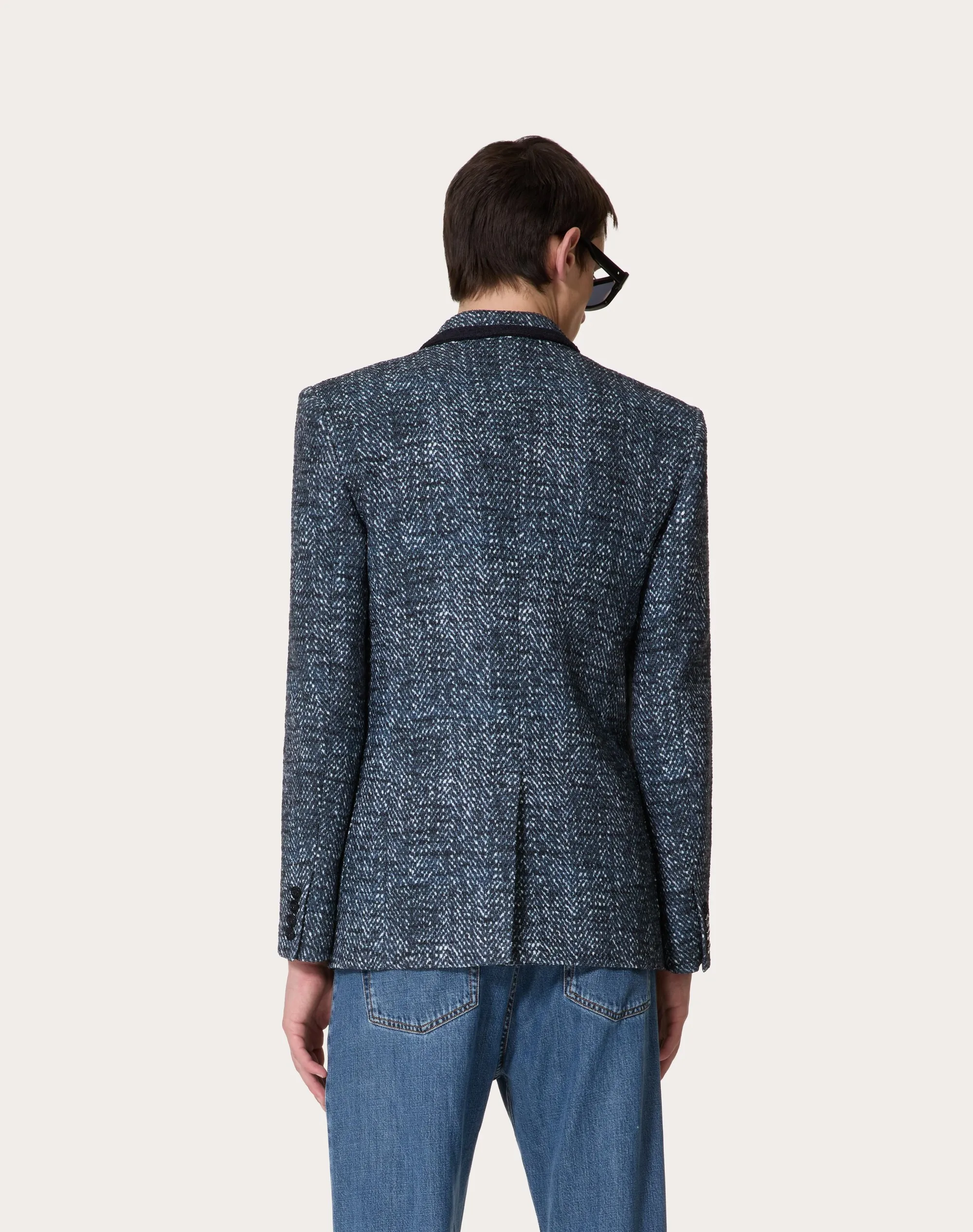 GIACCA DOPPIOPETTO IN TWEED DI COTONE E VISCOSA CON STAMPA MICROCHEVRON
