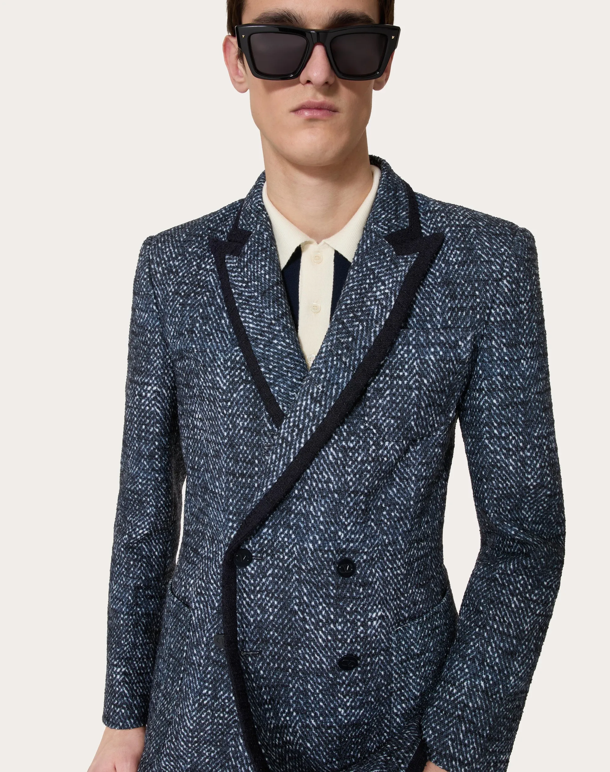 GIACCA DOPPIOPETTO IN TWEED DI COTONE E VISCOSA CON STAMPA MICROCHEVRON