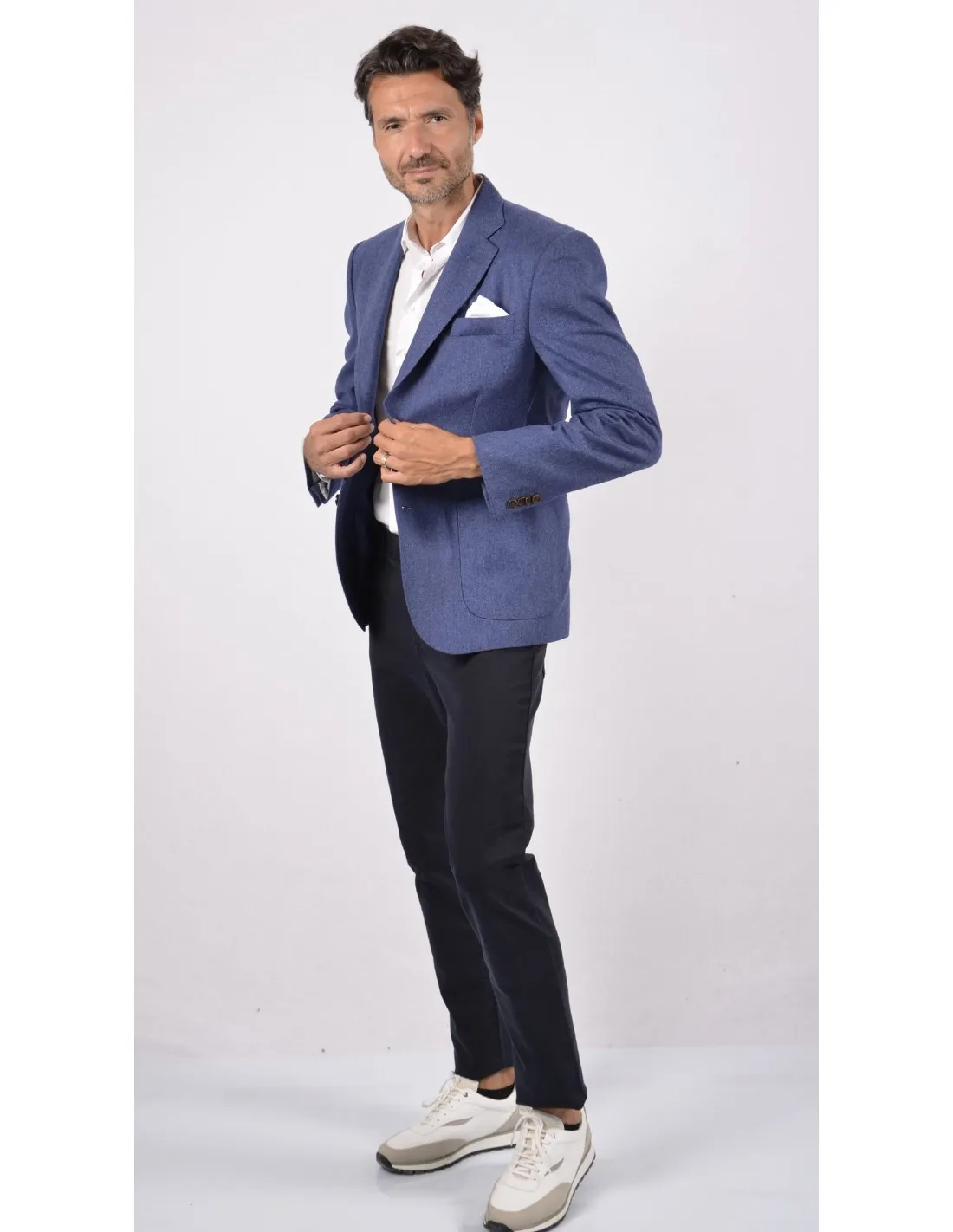 Giacca in lana microfantasia bluette mod milano a/i