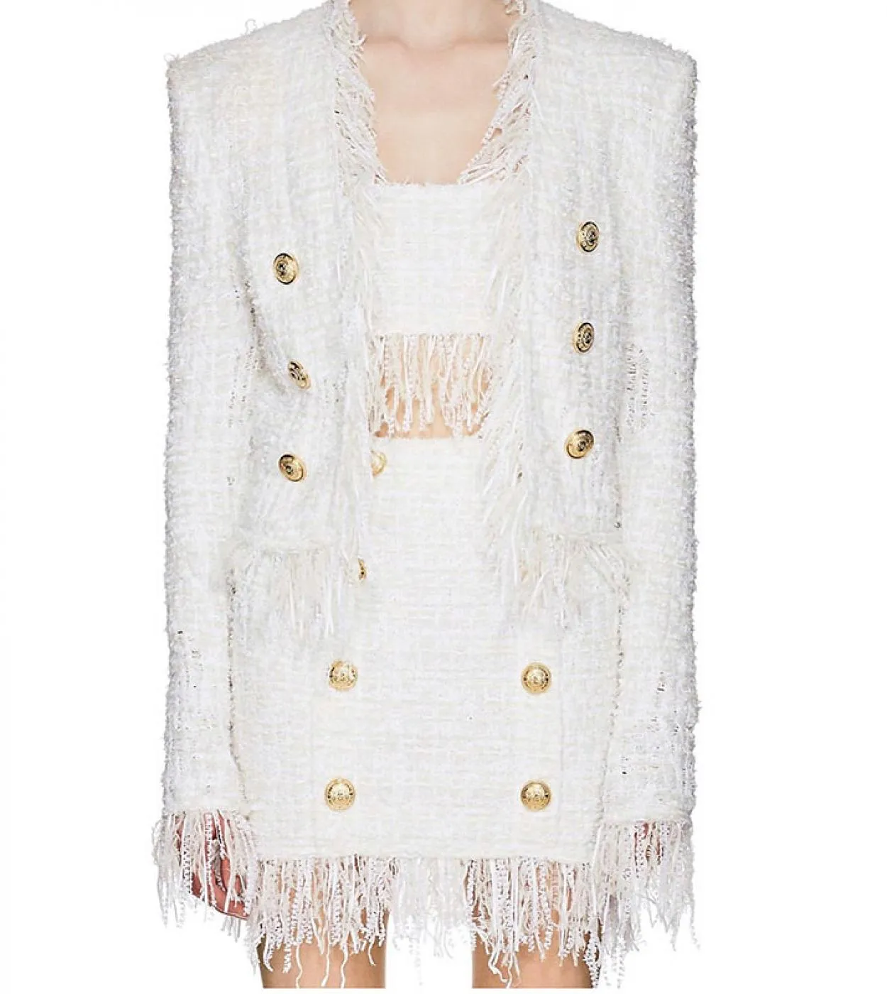 Giacche da cappotto con frange in tweed con nappe con bottoni a forma di leone da donna più recenti di alta qualità 2022 autunno