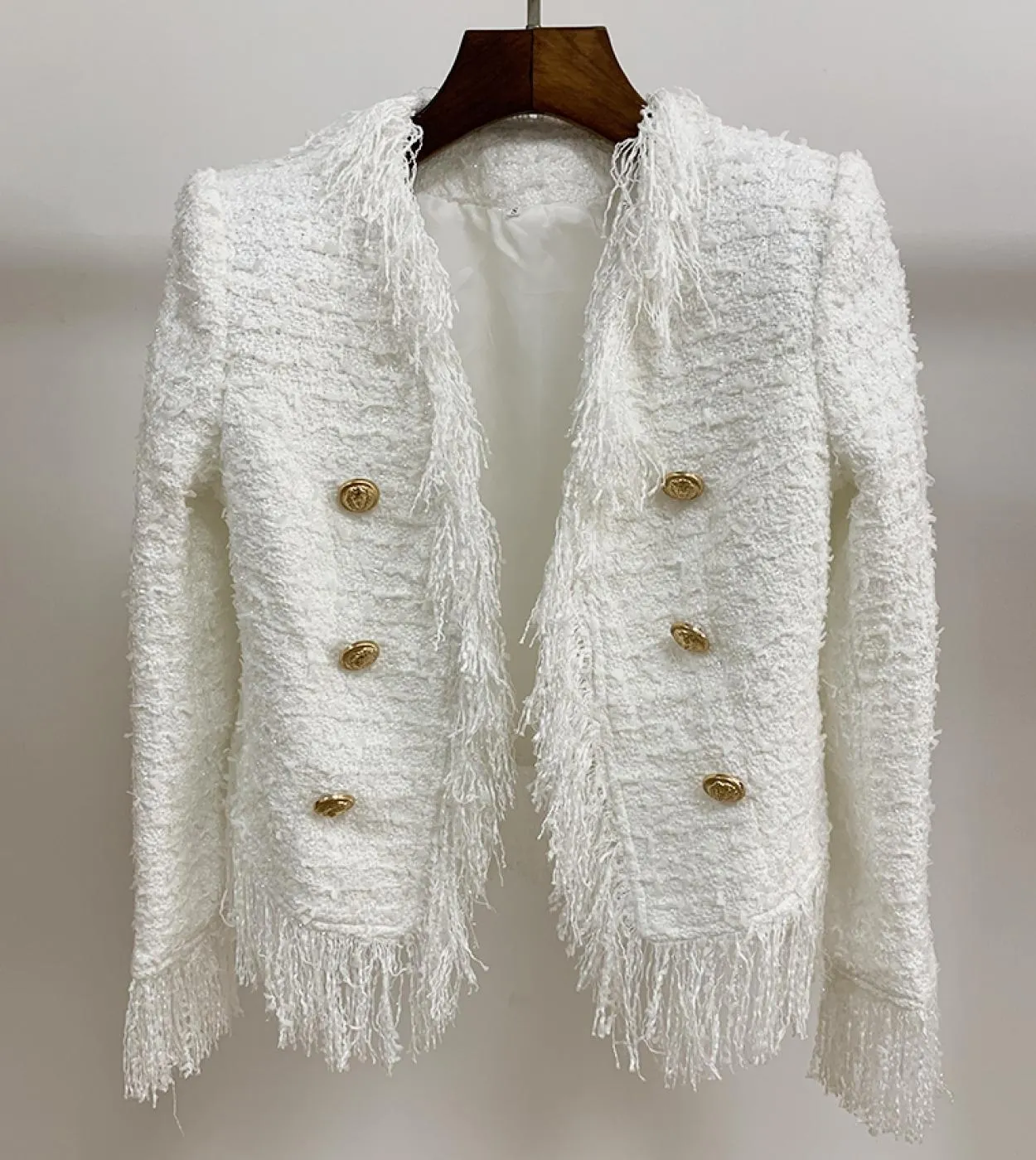 Giacche da cappotto con frange in tweed con nappe con bottoni a forma di leone da donna più recenti di alta qualità 2022 autunno