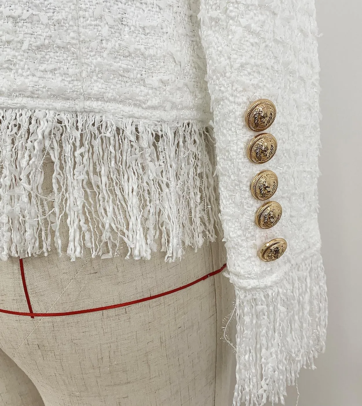 Giacche da cappotto con frange in tweed con nappe con bottoni a forma di leone da donna più recenti di alta qualità 2022 autunno