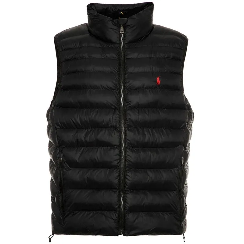 Gilet imbottito nero con pony rosso 
