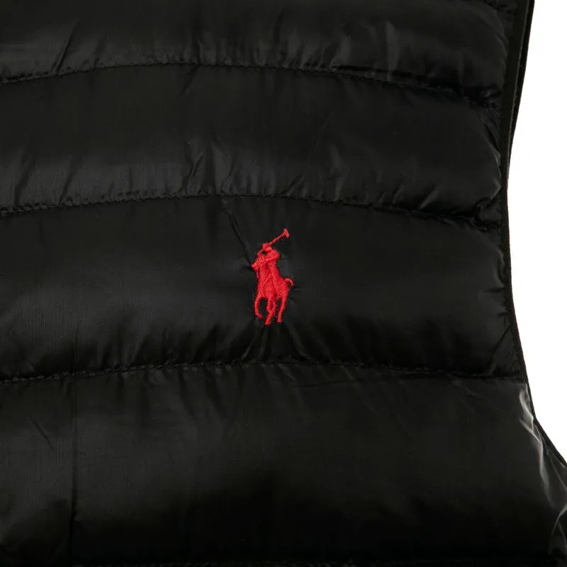 Gilet imbottito nero con pony rosso 