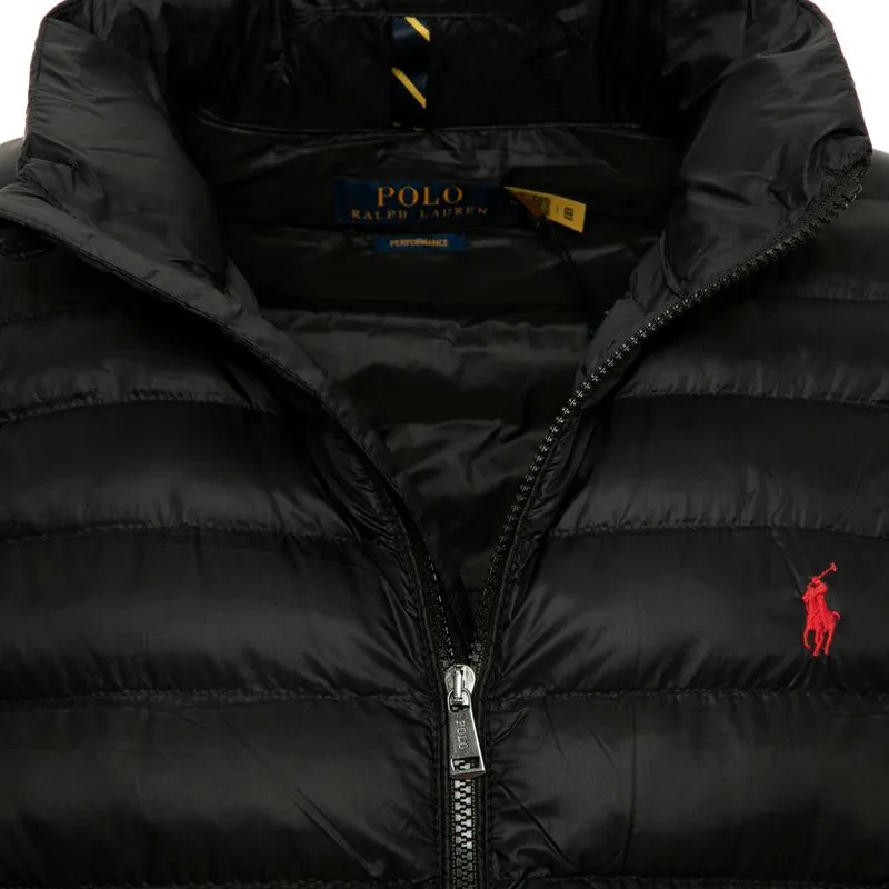 Gilet imbottito nero con pony rosso 