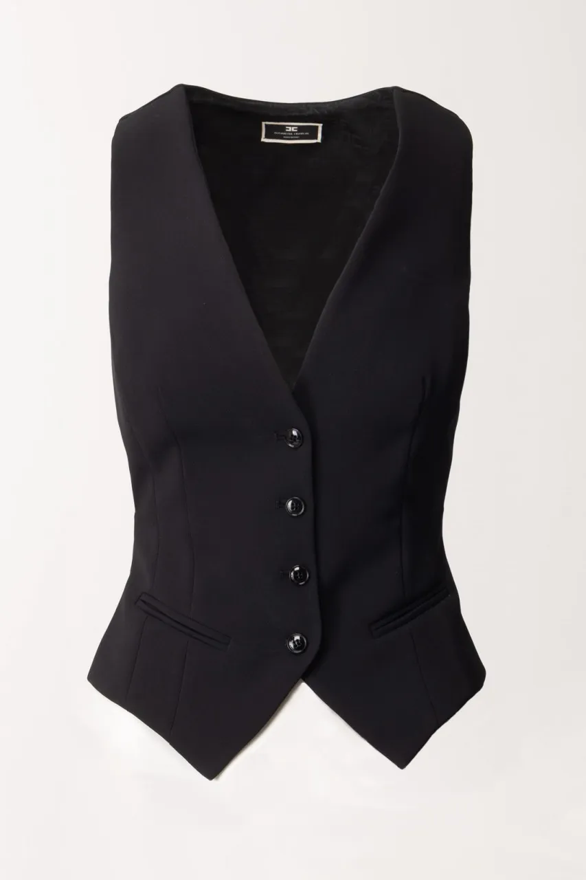 Gilet monopetto in crepe Nero