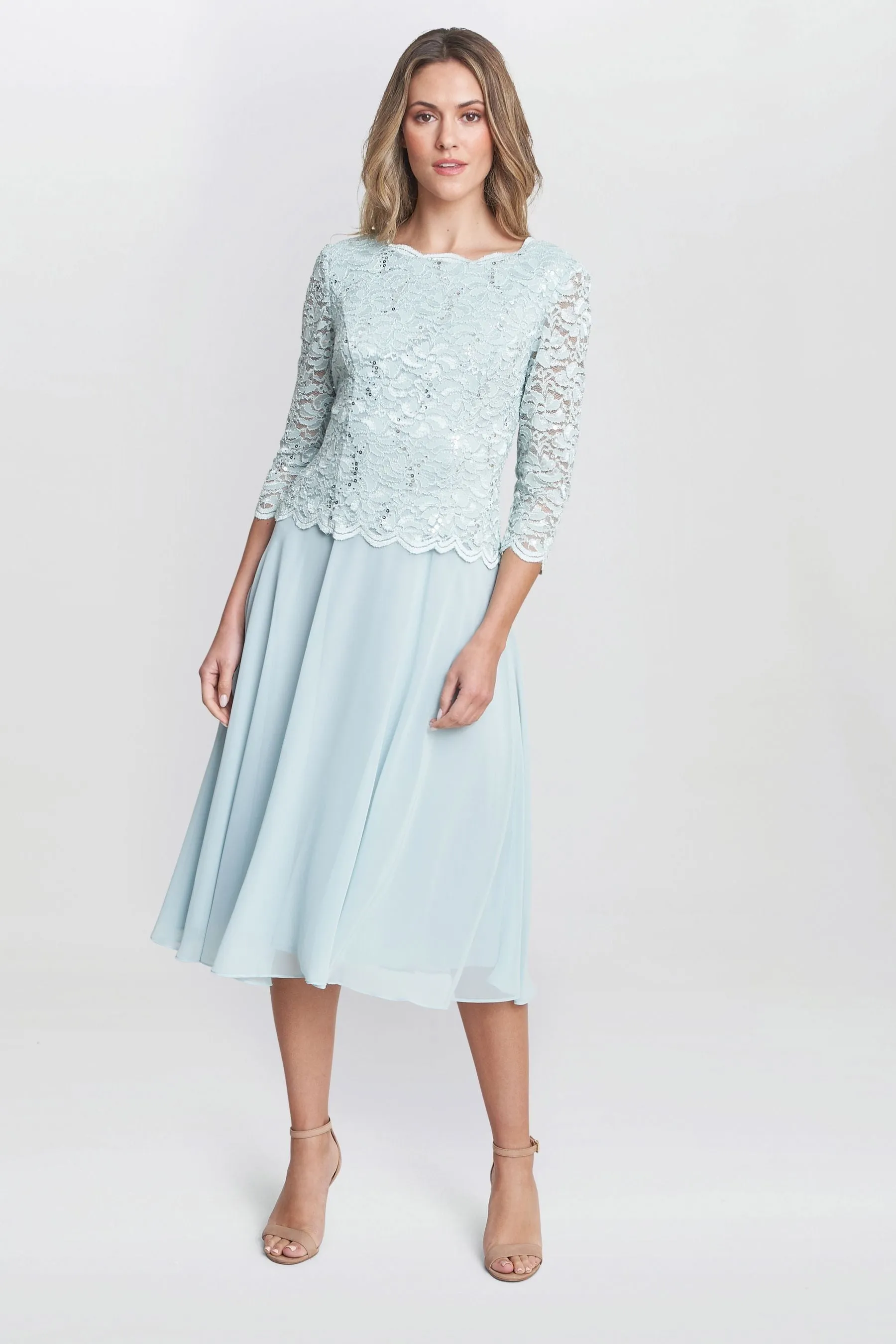 Gina Bacconi Rona - Abito midi con Pizzo corpino e gonna in chiffon