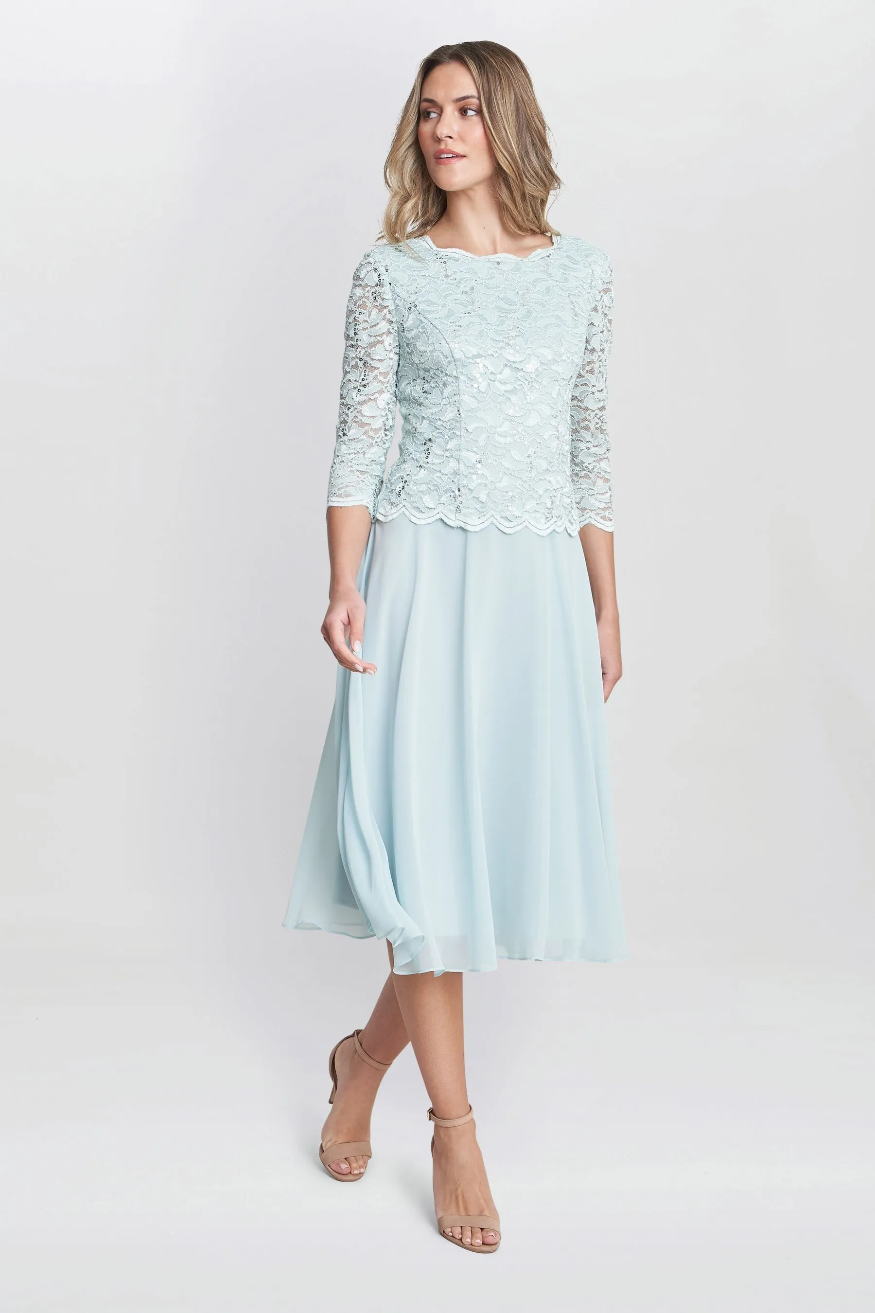 Gina Bacconi Rona - Abito midi con Pizzo corpino e gonna in chiffon