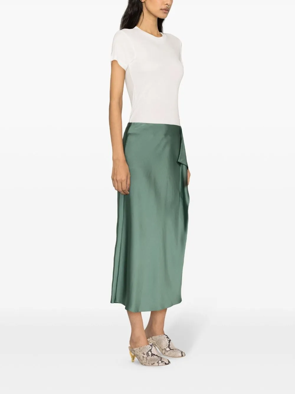 Gonna lunga con drappeggio in verde - donna
