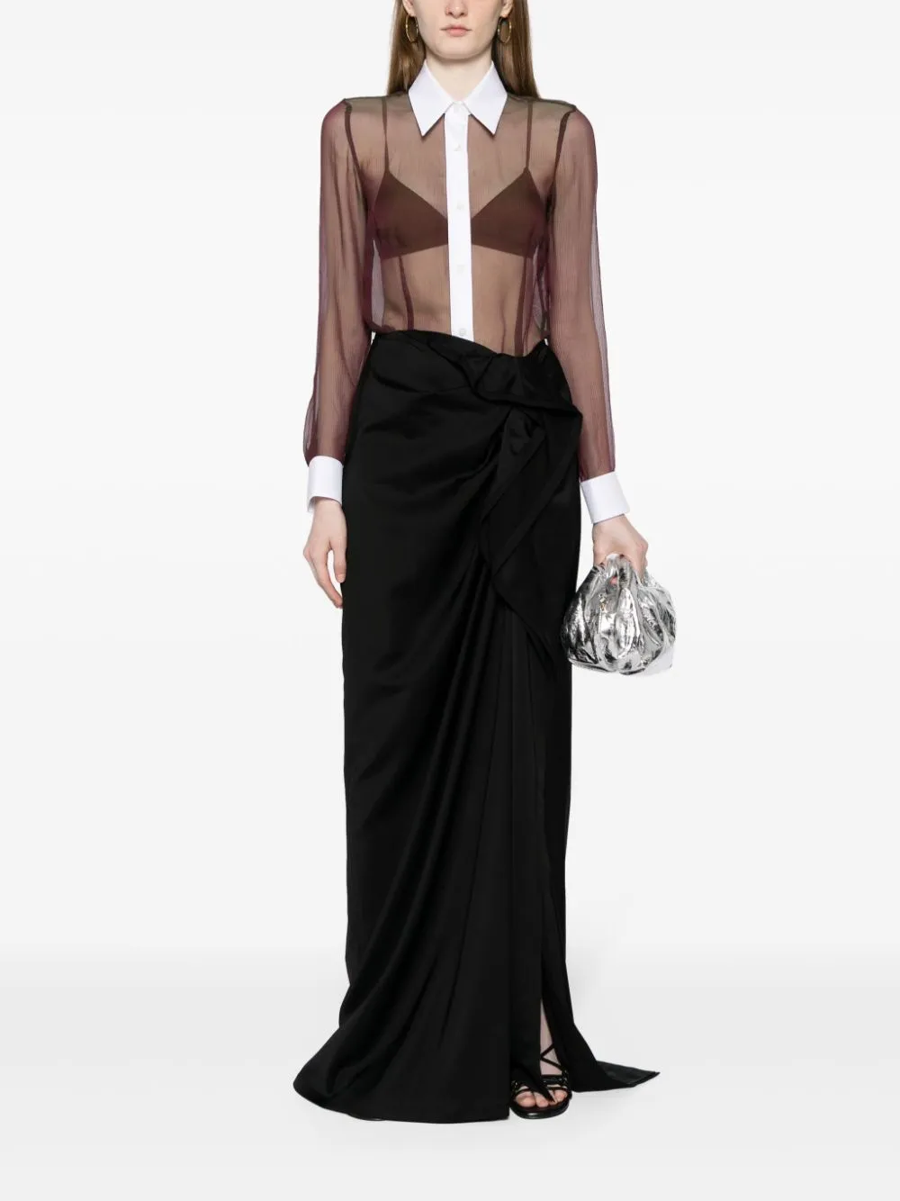 Gonna maxi con finitura satinata in nero - donna