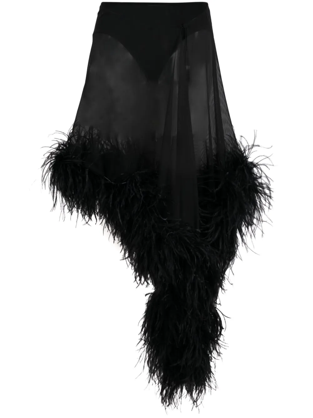 Gonna semitrasparente con piume mya in nero - donna