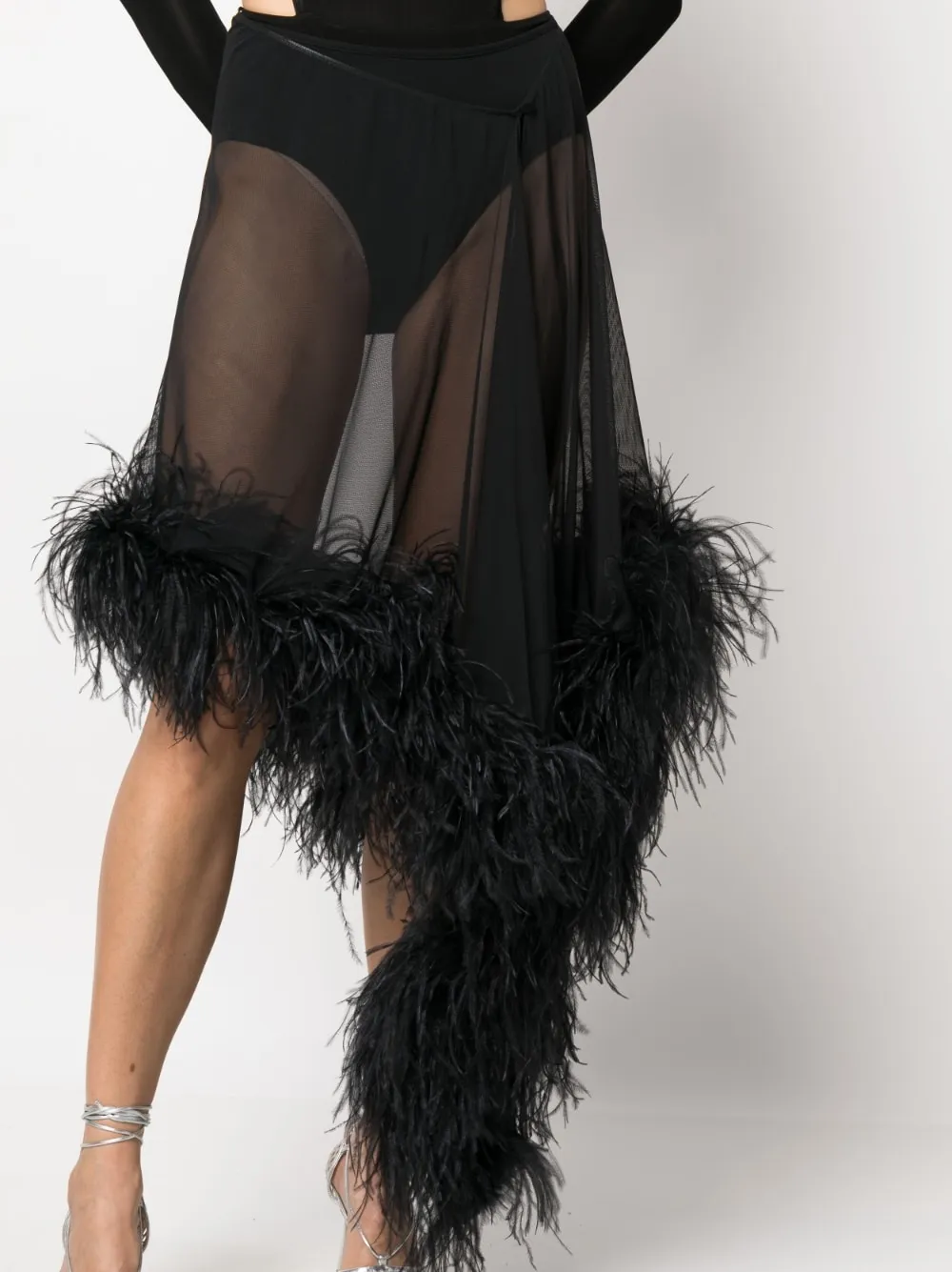 Gonna semitrasparente con piume mya in nero - donna