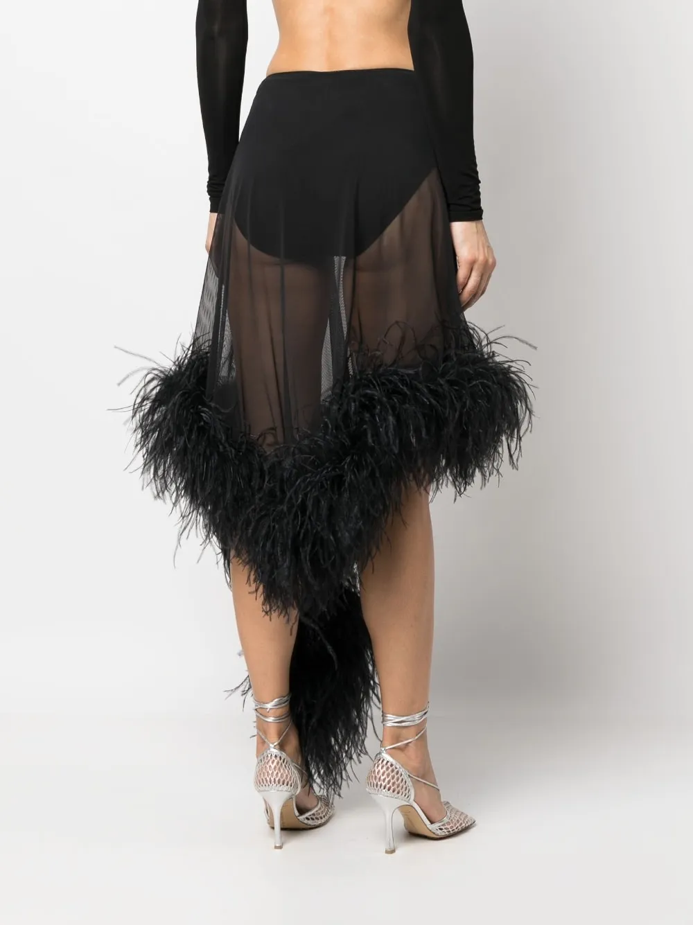 Gonna semitrasparente con piume mya in nero - donna