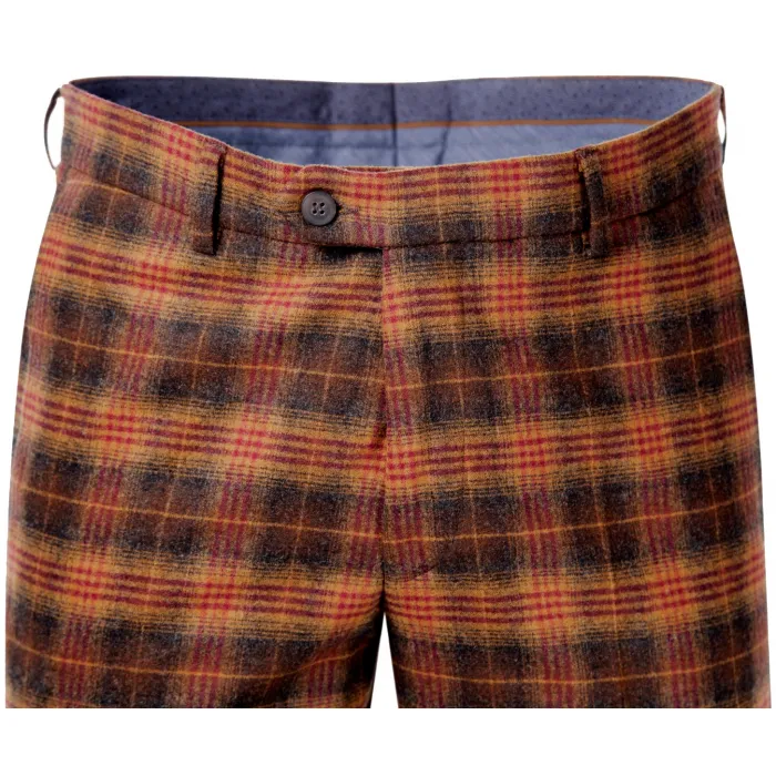 Henk ter Horst Pantaloni chino hip fit in lana slim fit a quadri Cognac