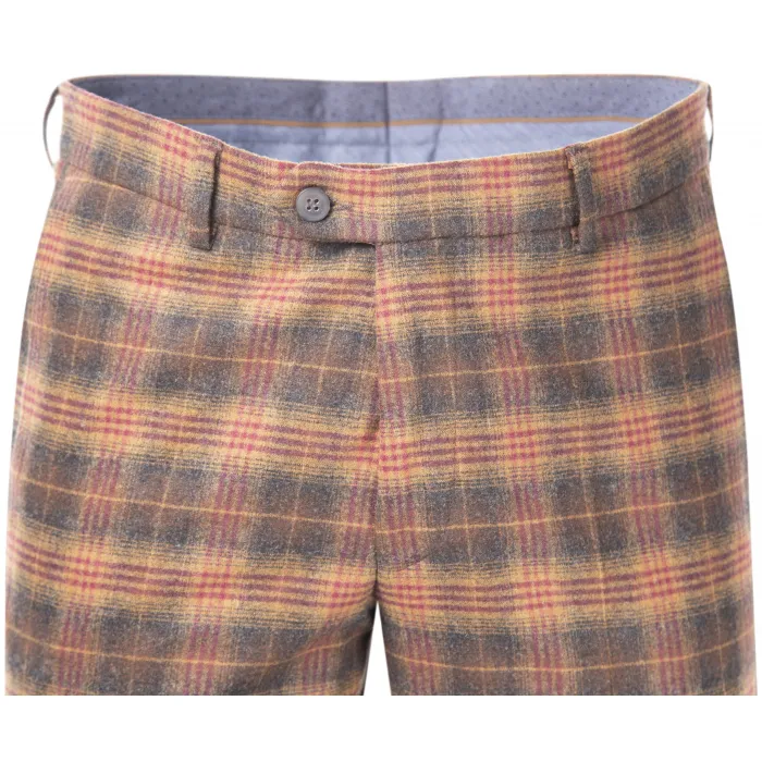 Henk ter Horst Pantaloni chino hip fit in lana slim fit a quadri Cognac