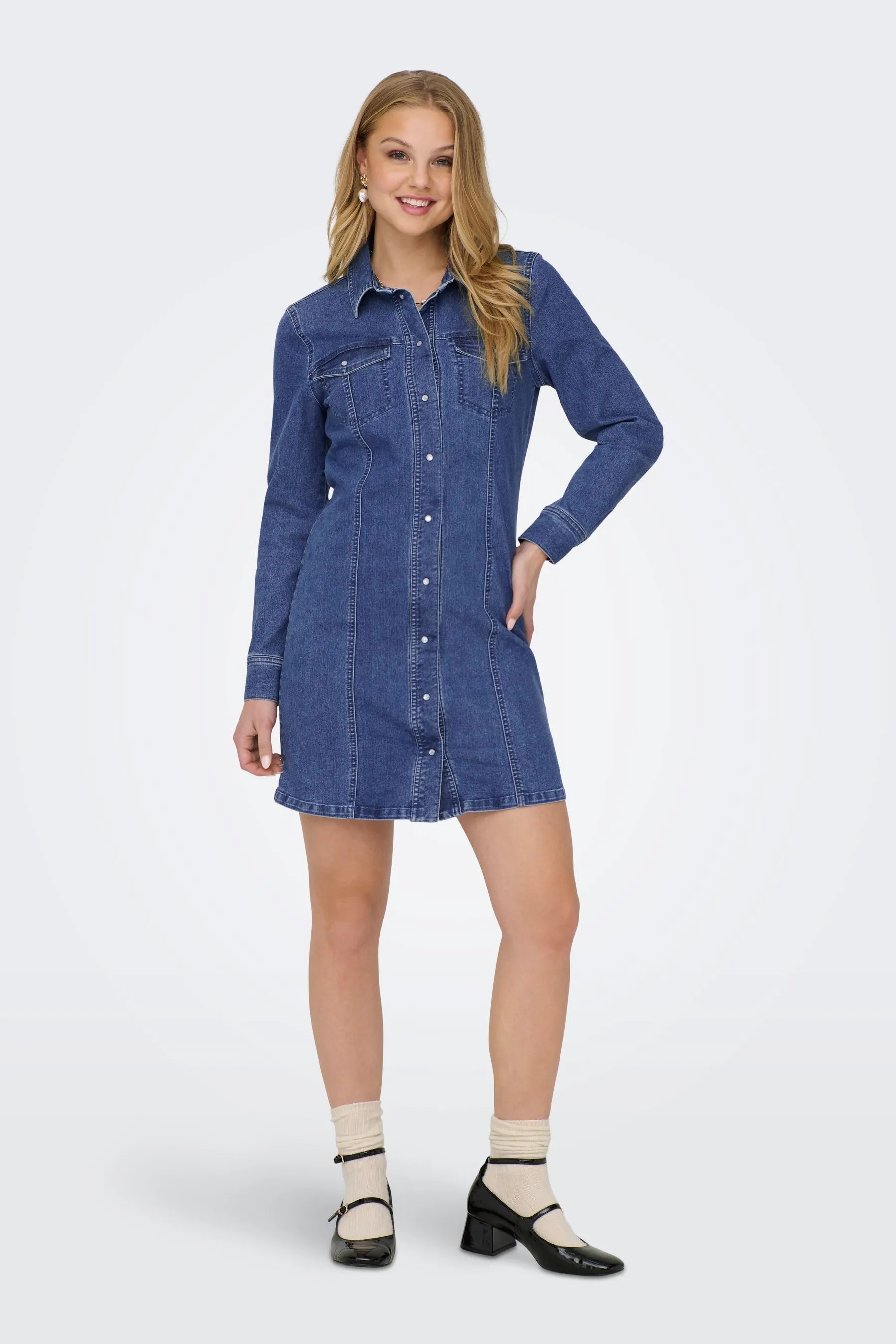 JDY Manica lunga Denim - Abito chemisier