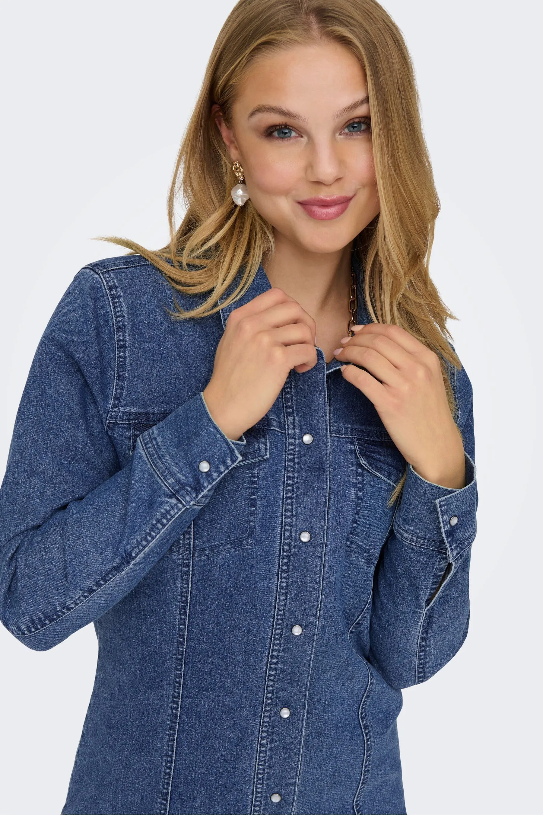 JDY Manica lunga Denim - Abito chemisier