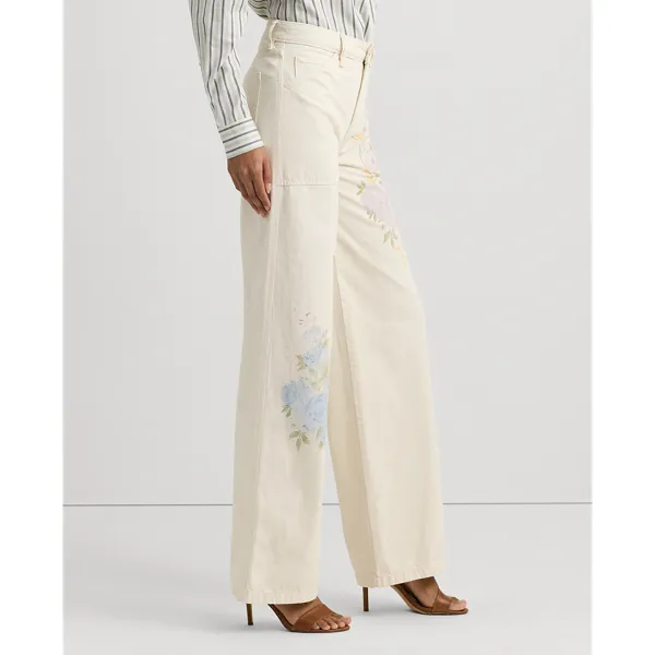 Jeans a vita alta e gamba larga a fiori