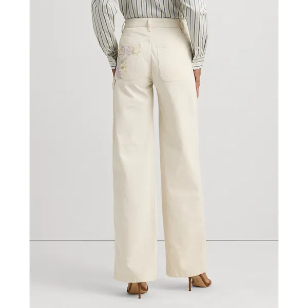 Jeans a vita alta e gamba larga a fiori