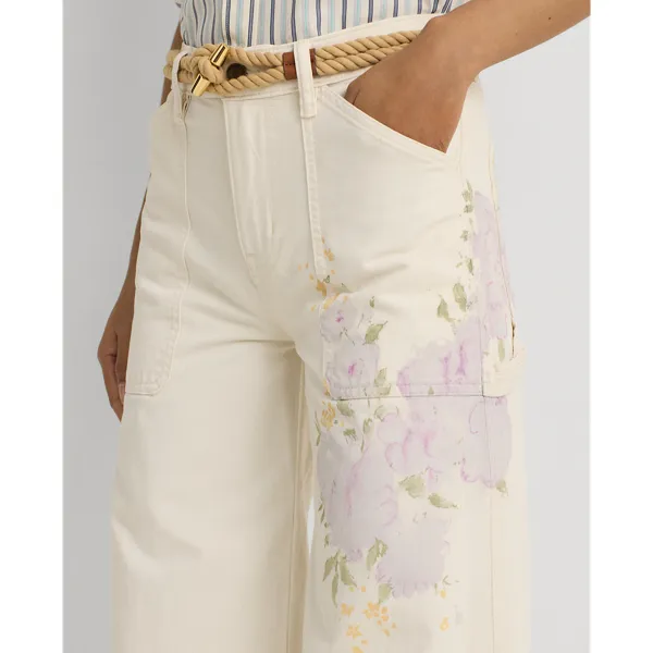 Jeans a vita alta e gamba larga a fiori