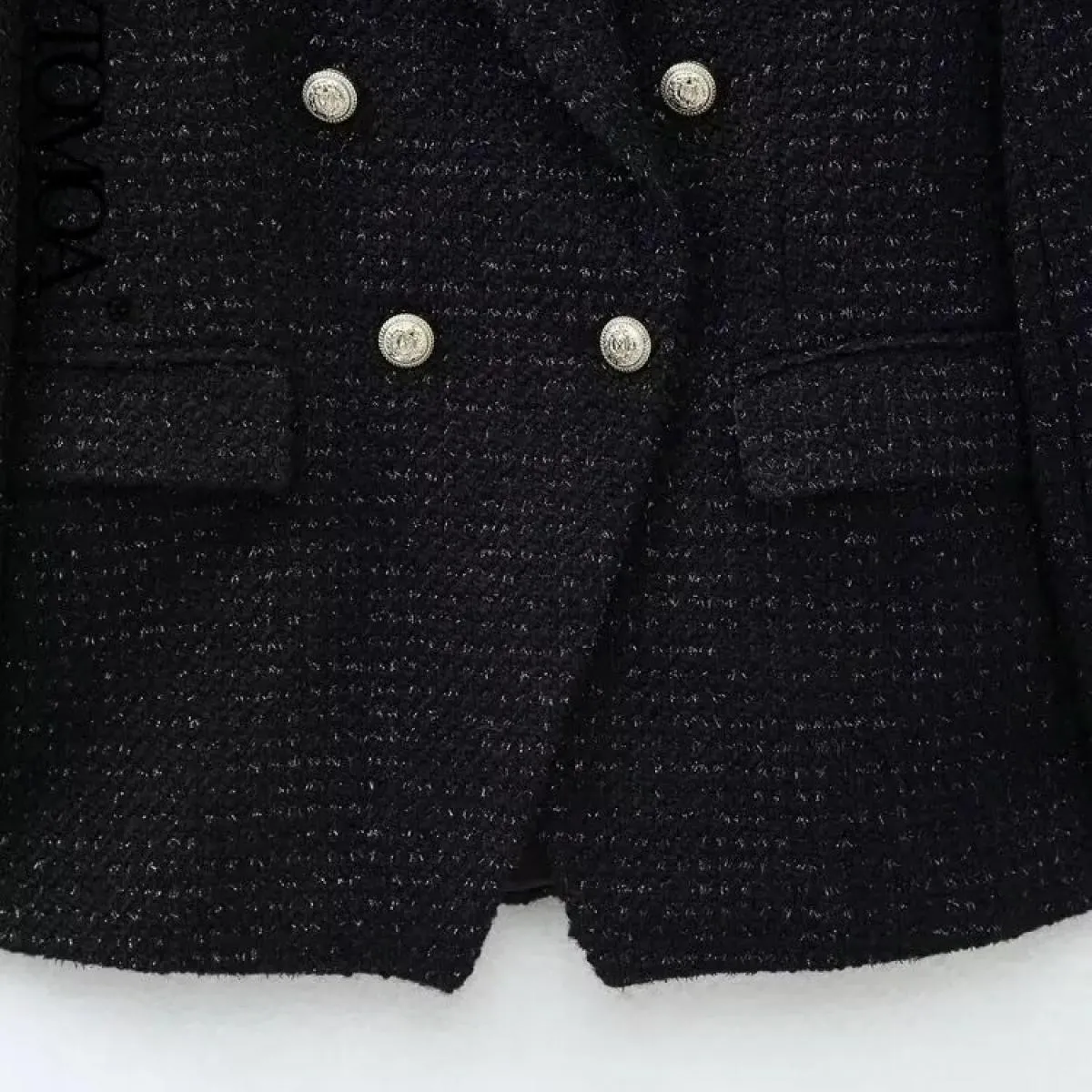 Kpytomoa Donna Moda Tweed Cappotto blazer doppiopetto Vintage Manica lunga Tasche con patta Capispalla femminile Chic Gilet F