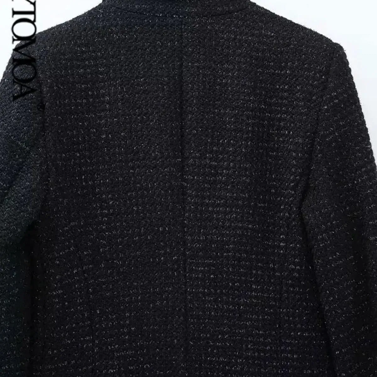 Kpytomoa Donna Moda Tweed Cappotto blazer doppiopetto Vintage Manica lunga Tasche con patta Capispalla femminile Chic Gilet F