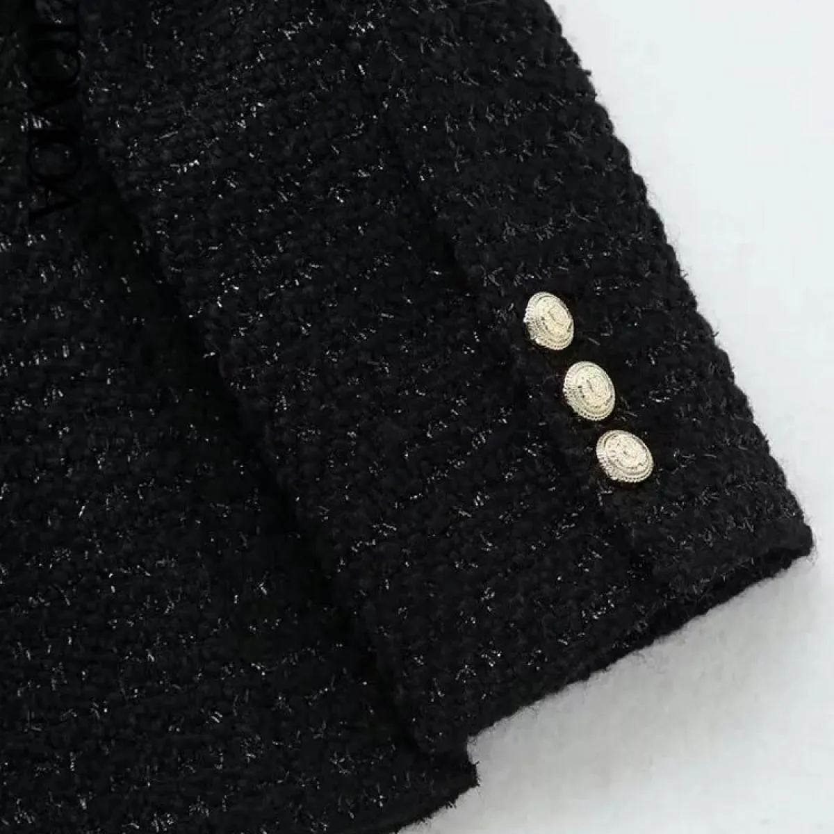 Kpytomoa Donna Moda Tweed Cappotto blazer doppiopetto Vintage Manica lunga Tasche con patta Capispalla femminile Chic Gilet F
