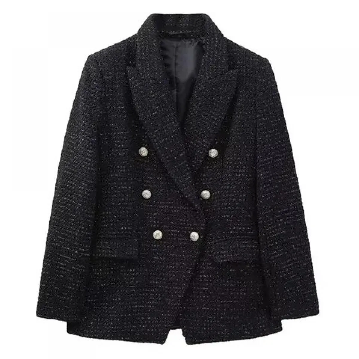 Kpytomoa Donna Moda Tweed Cappotto blazer doppiopetto Vintage Manica lunga Tasche con patta Capispalla femminile Chic Gilet F