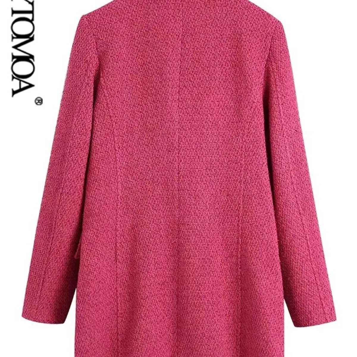 Kpytomoa Moda donna con bottoni con strass Cappotto in tweed Tasche vintage a maniche lunghe con patta Capispalla femminile Chic