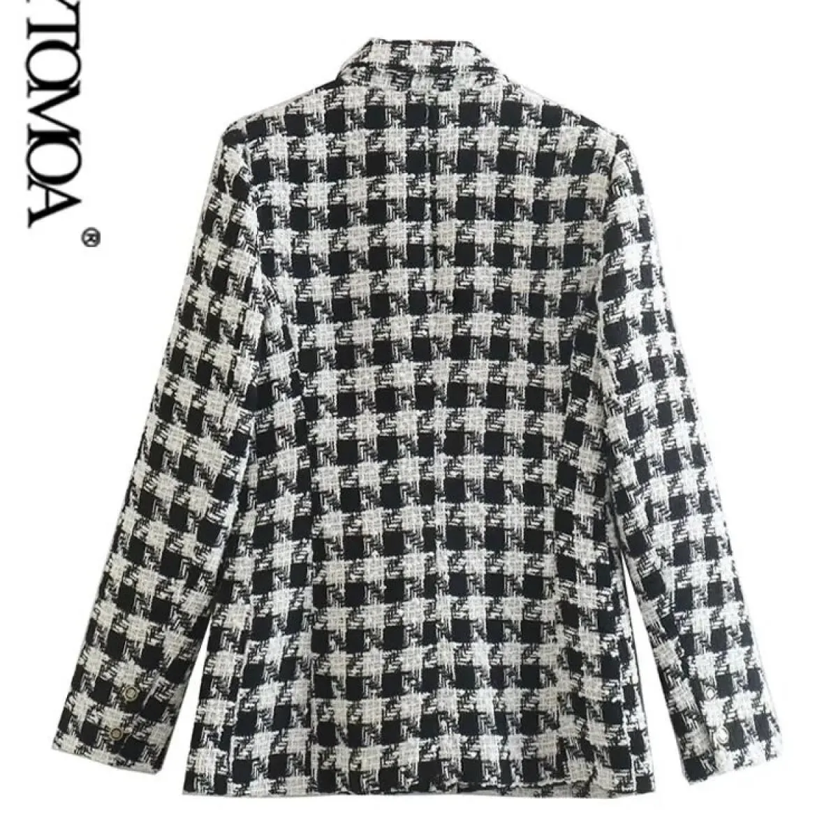 Kpytomoa Moda Donna Tweed Pied De Poule Giacca a Scacchi Cappotto Vintage Manica Lunga Tasche con Patta Capispalla Femminile Chi