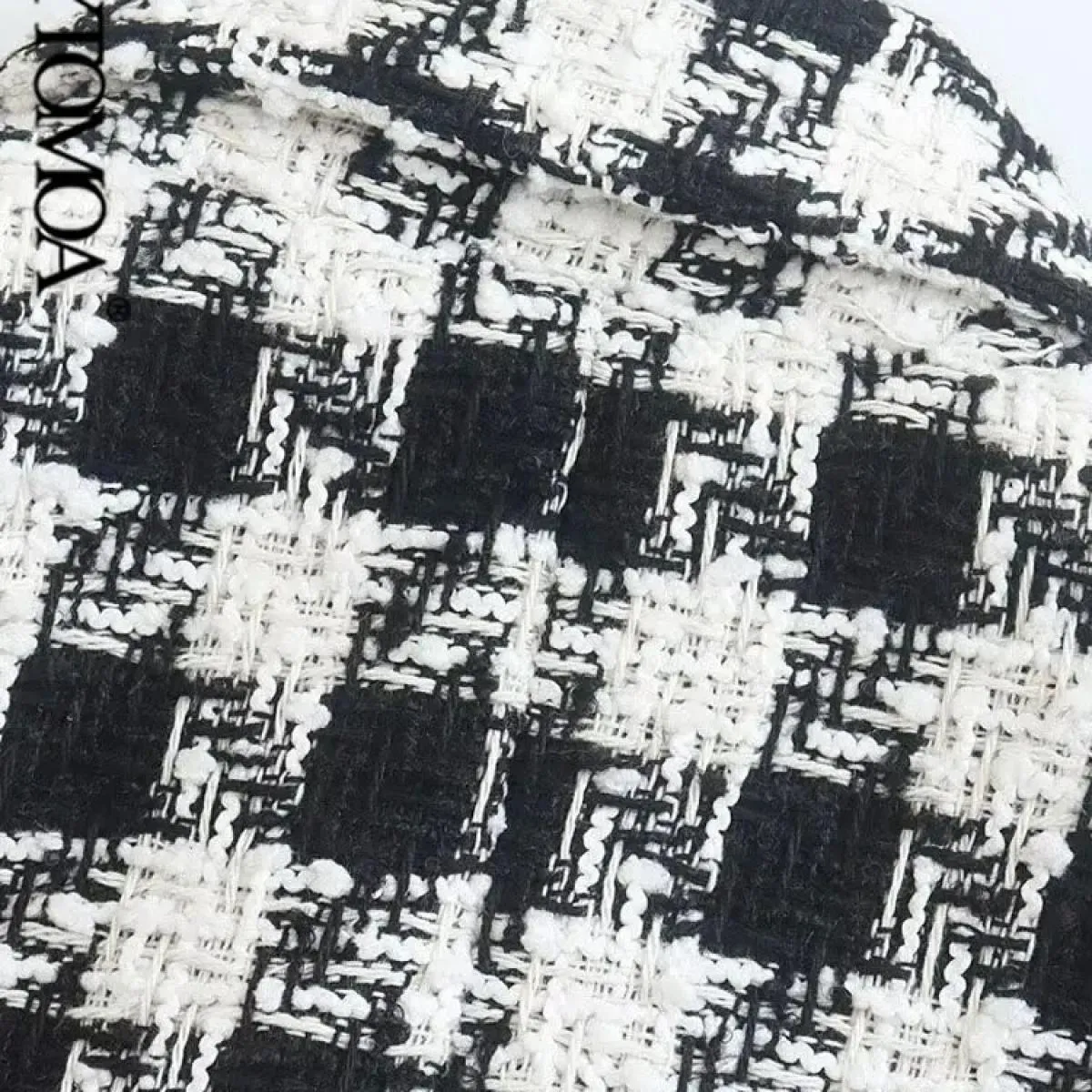 Kpytomoa Moda Donna Tweed Pied De Poule Giacca a Scacchi Cappotto Vintage Manica Lunga Tasche con Patta Capispalla Femminile Chi