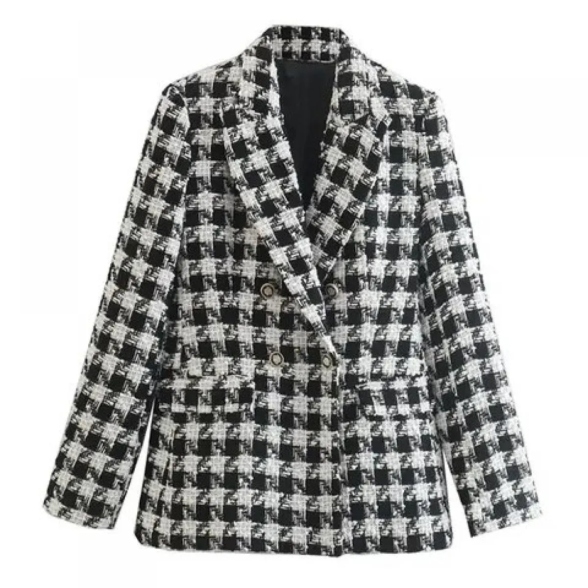 Kpytomoa Moda Donna Tweed Pied De Poule Giacca a Scacchi Cappotto Vintage Manica Lunga Tasche con Patta Capispalla Femminile Chi