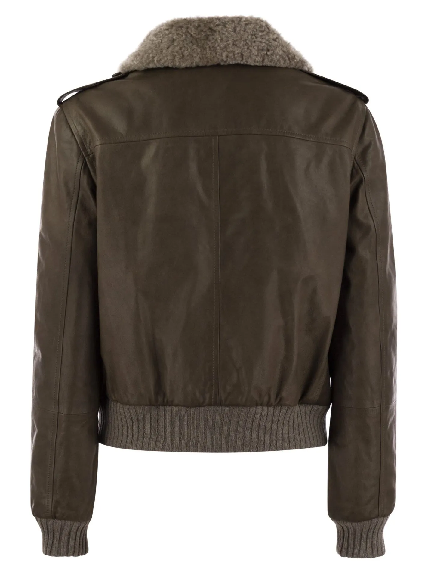 Leather bomber jacket and shearling collar