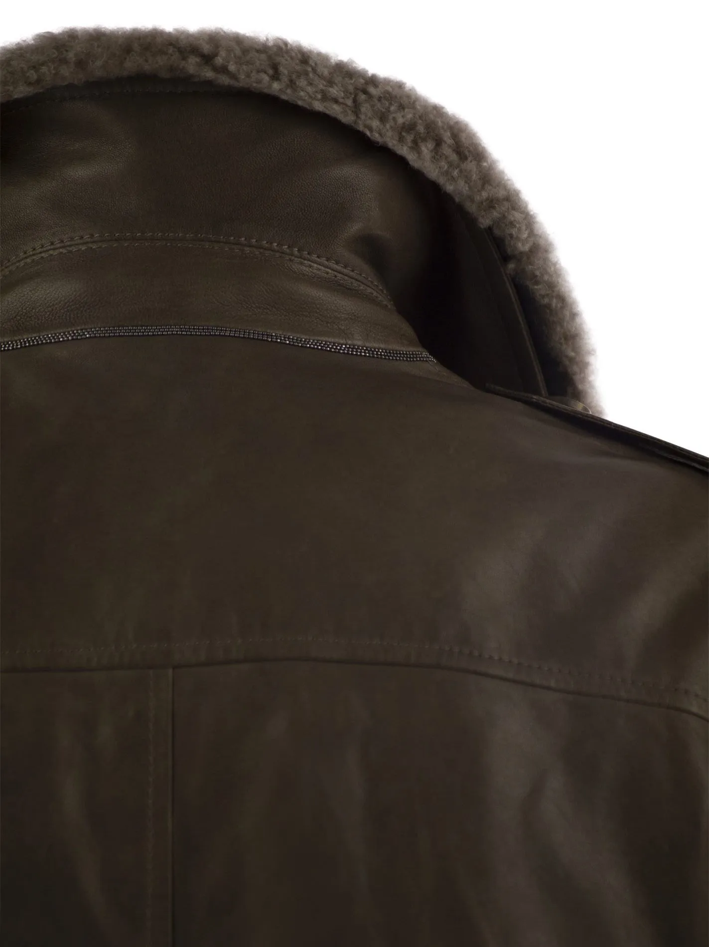 Leather bomber jacket and shearling collar