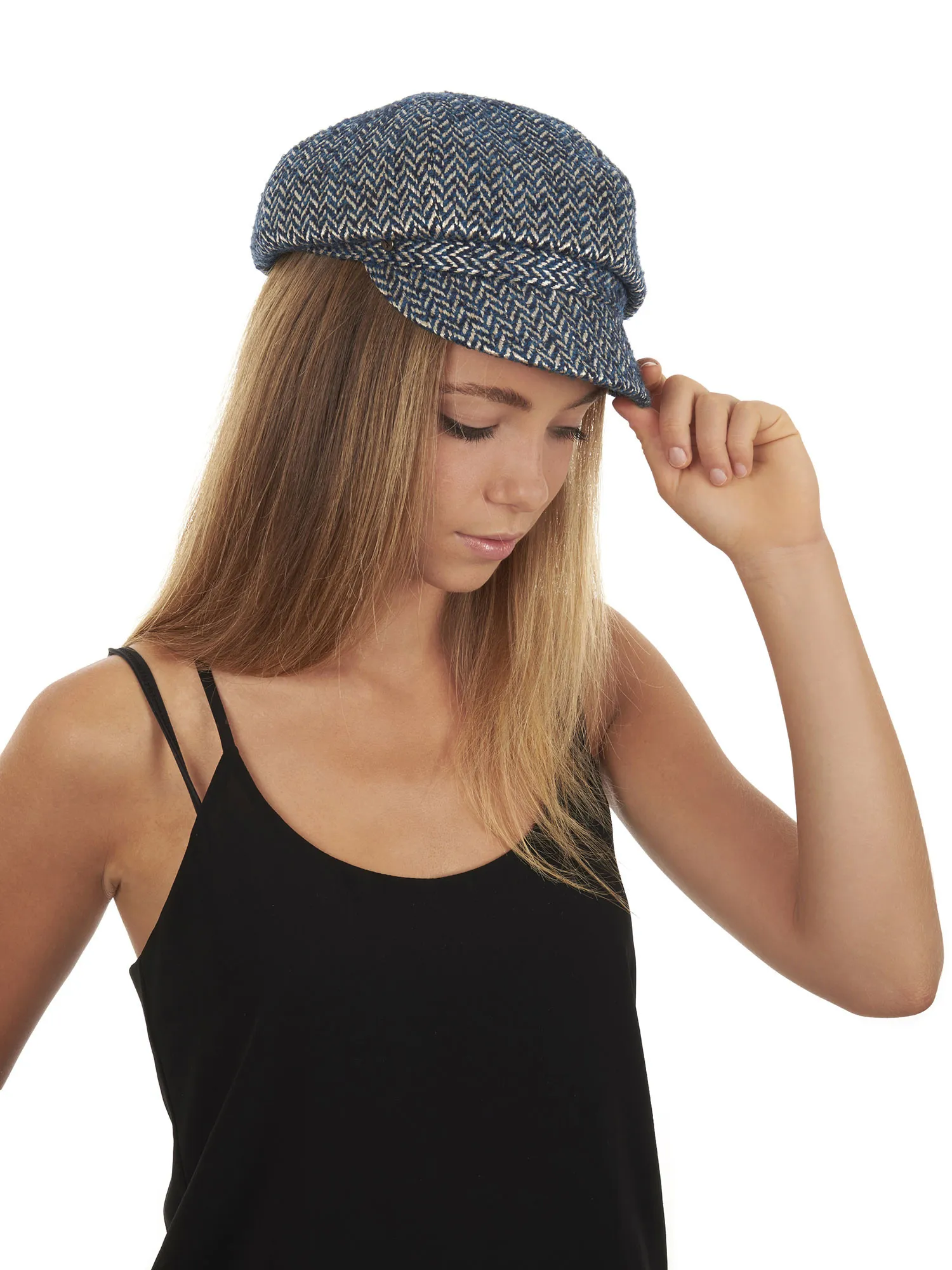 Light blue tweed cap for women