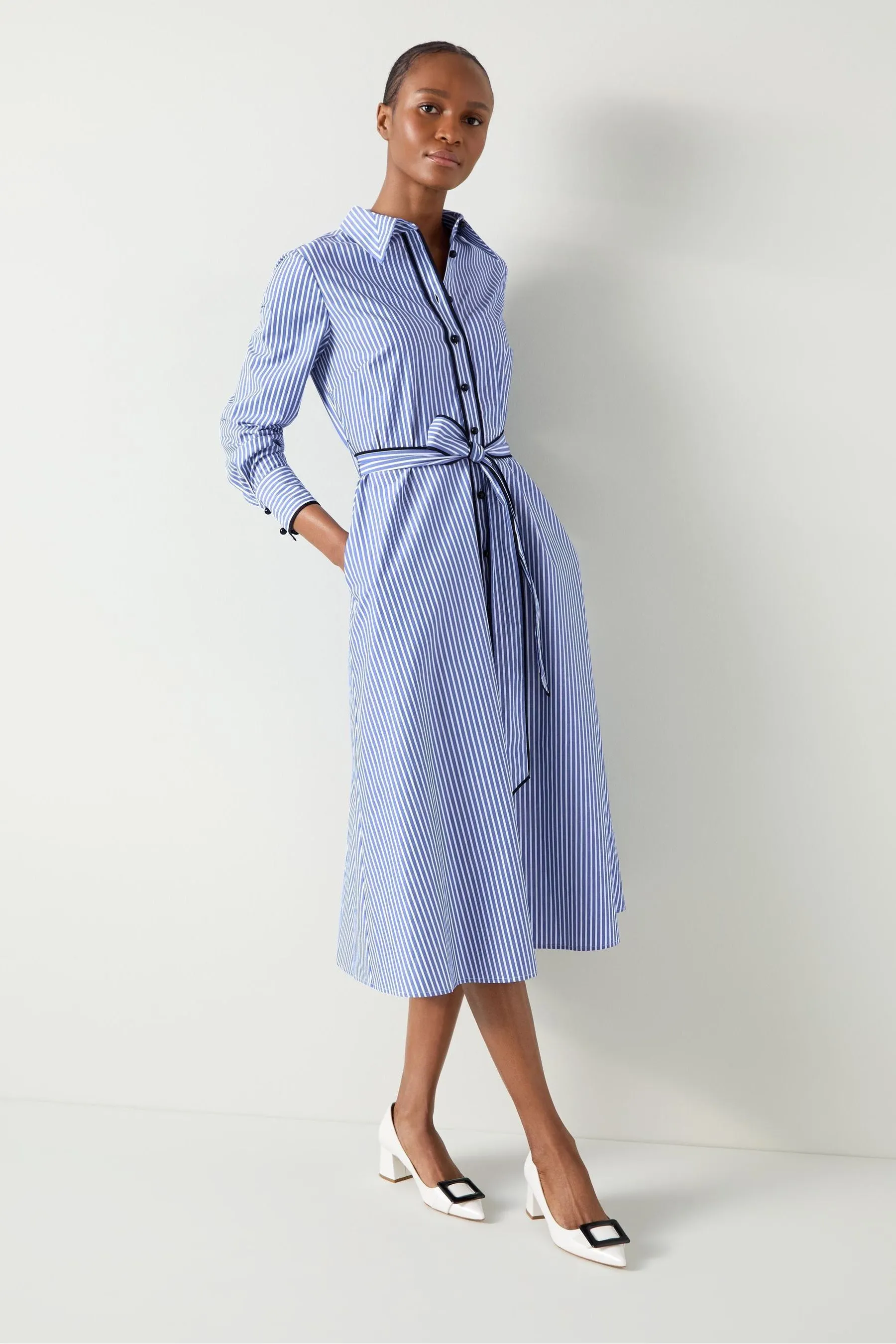 LK Bennett Blu - Lucan - Abito chemisier in cotone a righe